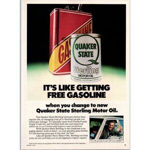 1979 Quaker State Sterling Motor Oil Vintage Print Ad Metal Gas Can Wall Art